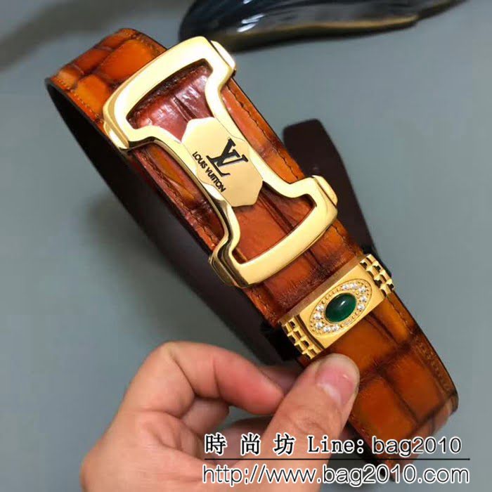 路易威登LV 純手工美洲鱷魚無拼接肚皮 奢華高端男士皮帶 LHG1820